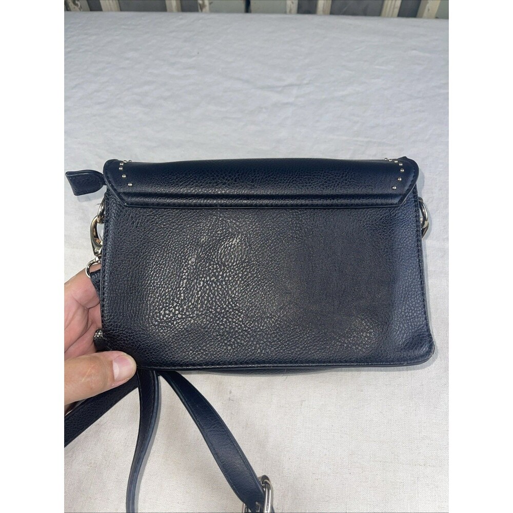 Gussaci Black Crossbody Bag Studded Flap Purse Knot Charm Vegan Leather Medium - Picture 4 of 11